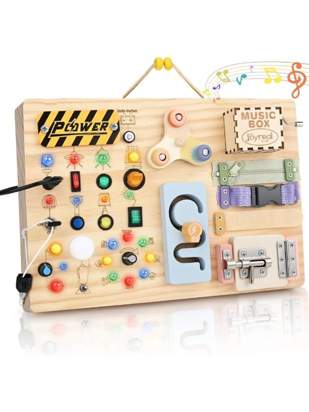 Wooden Montessori Busy Board for Toddlers | Sensory Activity with LED Lights